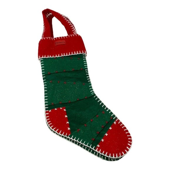 Vintage Felt Christmas Stocking Red Green 18" Classic Traditional Dillards - Picture 1 of 11